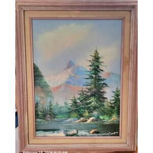 Vintage Alpine Landscape – Original Framed Oil Painting by E. Dveak